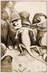 De arme kleine hagedis Bill werd in het midden omhoog gehouden, illustratie voor Lewis Carrolls Alice